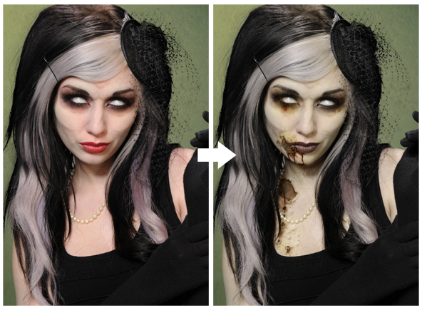Photoshop Zombie Flesh Wounds before and after